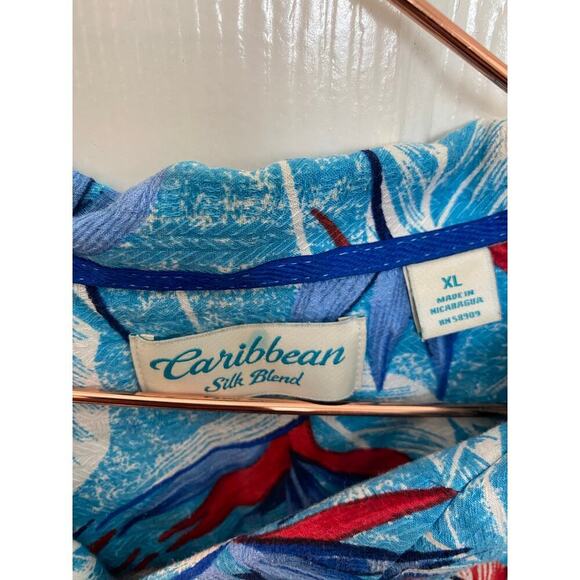 Caribbean Blue Hawaiian Aloha Bird Of Paradise Floral Leaves Shirt Size XL silk - Picture 5 of 7